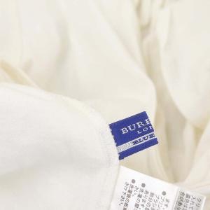 BURBERRY BLUE LABEL ロゴ 半袖 カットソー フレアスリーブ バックV バックスリット リボン プリント 38 オフホワイト カーキ