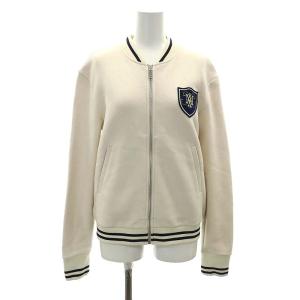 ワッペン 裏起毛 ジップアップパーカー ジャケット S アイボリー