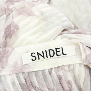 SNIDEL 22SS プリーツプリントワンピ ロング フレンチスリーブ 総柄 シアー 1 オフホワイト パープルブラウン ダークグレー