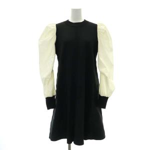 23SS バックティアードワンピース ニット 切替 ひざ丈 長袖 36 黒 ブラック オフホワイト
