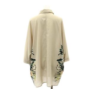 CLANE パネルフラワーシャツ 七分袖 ドルマンスリーブ チュニック丈 オーバーサイズ 1 グレージュ マルチカラー