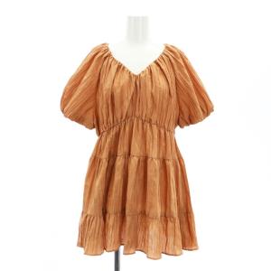 ティアードパフトップ チュニック 半袖 Vネック 36 S オレンジ