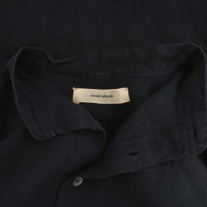 suzukitakayuki リネン スタンドカラー ロングシャツ チュニック丈 長袖 バンドカラー 1 黒 ブラック