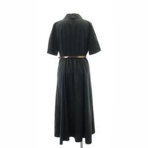 BLUE LABEL CRESTBRIDGE チェックベルト付き 半袖 シャツワンピース オープンカラー ロング 38 黒 ブラック