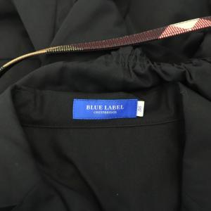 BLUE LABEL CRESTBRIDGE チェックベルト付き 半袖 シャツワンピース オープンカラー ロング 38 黒 ブラック