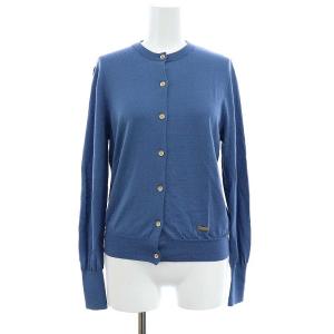 ハイゲージウォッシャブル ニットカーディガン 長袖 クルーネック ウール 38 M 青 ブルー