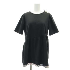 ソフトハイゲージポンチアシンメトリーチュニックカットソー 半袖 38 黒 ブラック