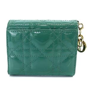 Christian Dior Lady Dior ロータスウォレットカナージュ 三つ折り パテントレザー グリーン