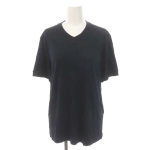 Vネック 無地 半袖カットソー シルク混 ウール 46 S?M 紺 ネイビー