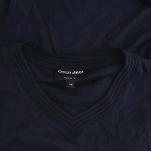 GIORGIO ARMANI Vネック 無地 半袖カットソー シルク混 ウール 46 S?M 紺 ネイビー