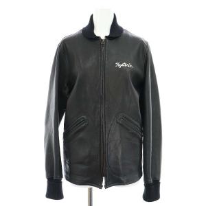 ロゴ刺繍 ゴートレザー ジャケット S 黒 ブラック SH