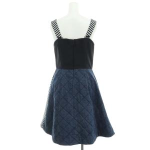 BORDERS at BALCONY デニム キルティング ワンピース ロング丈 ミモレ丈 ジーンズ ボーダー柄 38 M 黒 ブラック 白 ホワイト