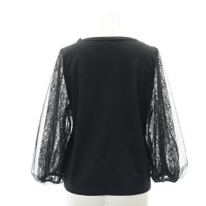 LANVIN en Bleu レーススリーブカットソー 長袖 シアー シースルー 切替 38 M 黒 ブラック