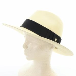 HELEN KAMINSKI ストローハット 帽子 リボン F アイボリー 黒 ブラック