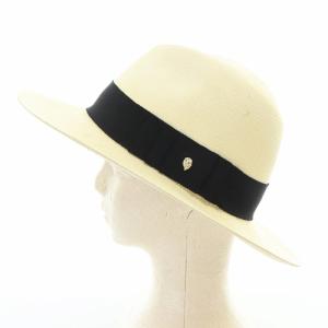 HELEN KAMINSKI ストローハット 帽子 リボン F アイボリー 黒 ブラック