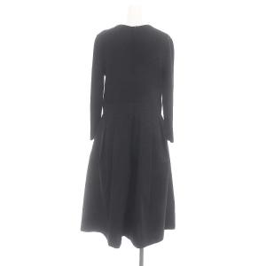 M'S GRACY ウエストベルトニット切替ワンピース ひざ丈 長袖 40 黒 ブラック