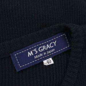 M'S GRACY ウエストベルトニット切替ワンピース ひざ丈 長袖 40 黒 ブラック