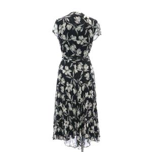 POLO RALPH LAUREN 花柄 カシュクールワンピース ロング丈 ミモレ丈 半袖 0 XS ライトグレー 黒 ブラック