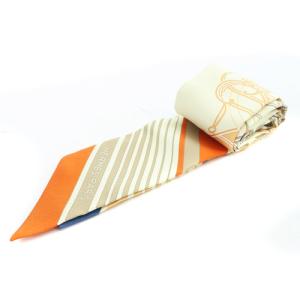 HERMES EX-LIBRIS スカーフ 総柄 アイボリー オレンジ