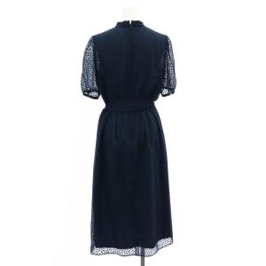 Paul Stuart スクエアドット半袖ワンピース シアー ロング 4 紺 ネイビー