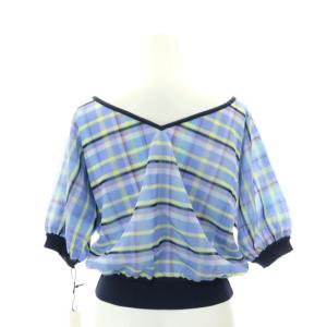 GRACE CONTINENTAL シアーチェックニットトップ トップス カットソー 半袖 36 ブルー 青