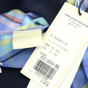 GRACE CONTINENTAL シアーチェックニットトップ トップス カットソー 半袖 36 ブルー 青