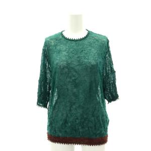 ハート 22SS Tシャツ カットソー 半袖 シワ加工 ウール混 2 緑 茶 グリーン ブラウン