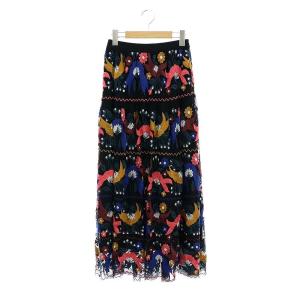22AW マルチ刺繍スカート ロング丈 マキシ丈 チュール 36 S マルチカラー