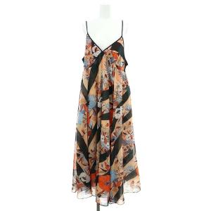 23SS レイヤードプリントキャミワンピース ロング丈 ミモレ丈 36 S マルチカラー