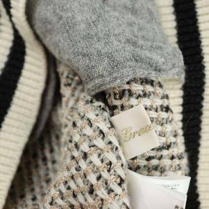 Grace Class ツイードニットカーディガン 長袖 Vネック 36 黒 オフホワイト ピンクゴールド色