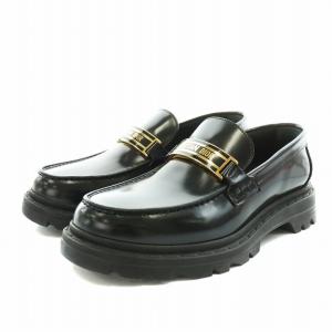 BRUSHED CALFSKIN ローファー ロゴ 36.5 ブラック