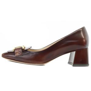 TOD'S パンプス レザー スクエアトゥ チャンキーヒール 37 ブラウン