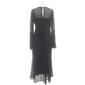 FRAY I.D 24SS コンビネーションレースフレアドレス ロング丈 ミモレ丈 長袖 インナー付き 0 S 黒 ブラック