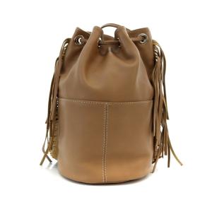 marco masi ショルダーバッグ 巾着 フリンジ  レザー 茶 ブラウン