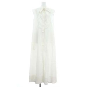 バンドカラーノースリーブロングワンピース シャツワンピース ロング ストライプ 38 白 ホワイト /DF