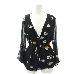 花柄 カシュクールブラウス シャツ 36 S 黒 ブラック /SY OS