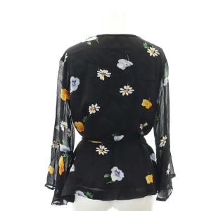 GANNI 花柄 カシュクールブラウス シャツ 36 S 黒 ブラック /SY OS