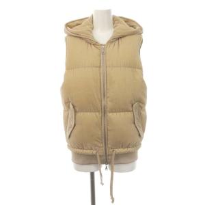 PUFFER.VELVET ECTOR ダウンベスト ジップアップ フード ベロア ドロスト S ベージュ