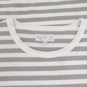 agnes b. ボーダークルーネックカットソー Tシャツ ロンT 長袖 T3 グレー 白 ホワイト