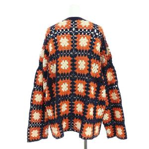 JOURNAL STANDARD オリエンス クロシェニットカーディガン 長袖 Vネック 透かし編み M 紺 ネイビー オレンジ