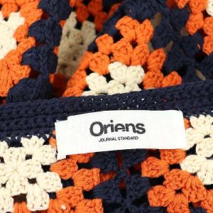 JOURNAL STANDARD オリエンス クロシェニットカーディガン 長袖 Vネック 透かし編み M 紺 ネイビー オレンジ