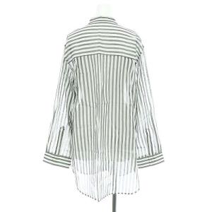 Plage コットンバンドカラーストライプシャツ カジュアル 長袖 シアー シースルー 白 ホワイト グレー