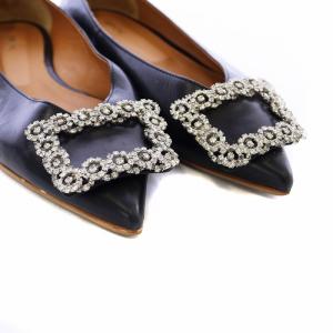 PIPPICHIC ESTNATION EXCLUSIVE ビジューバックルフラットパンプス ポインテッドトゥ ローヒール スクエアバックル ラインストーン