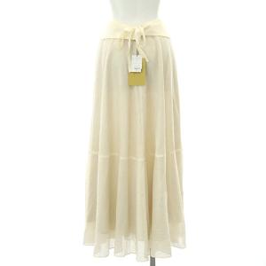 SYBILLA フレアスカート ロング ベルト付き コットン混 M エクリュ色