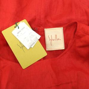 SYBILLA ワンピース ロング ノースリーブ インナー付き リボンベルト付き リネン M 赤 レッド