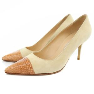 型押し スエード パンプス ピンヒール 38.5 25.5cm アイボリー 茶色 ブラウン