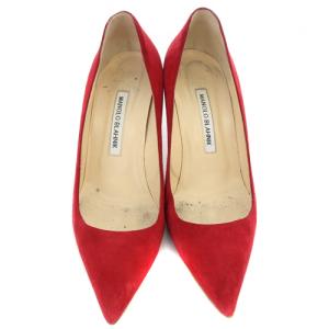 MANOLO BLAHNIK パンプス スエード ピンヒール ポインテッドトゥ 38 25cm 赤 レッド