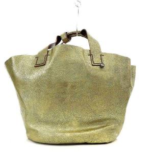 ebagos FROM THE WINDOW レザー紅籐ポケット付きトートバッグ ハンドバッグ ゴールド色