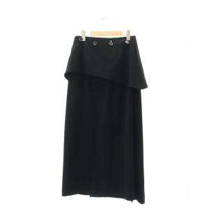 ENFOLD ダブルサテン ラップパーツスカート フレア マキシ ロング 38 M 黒 ブラック