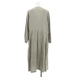 nest Robe リネン Vネックシャツワンピース ロング 長袖 グレー